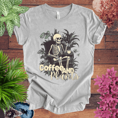 Coffee and Plants Skeleton T-Shirt Gift For Plant Lover