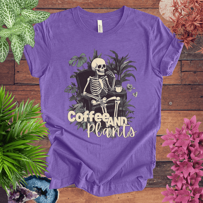 Coffee and Plants Skeleton T-Shirt Gift For Plant Lover