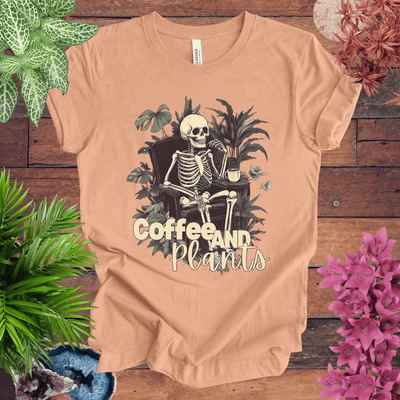 Coffee and Plants Skeleton T-Shirt Gift For Plant Lover