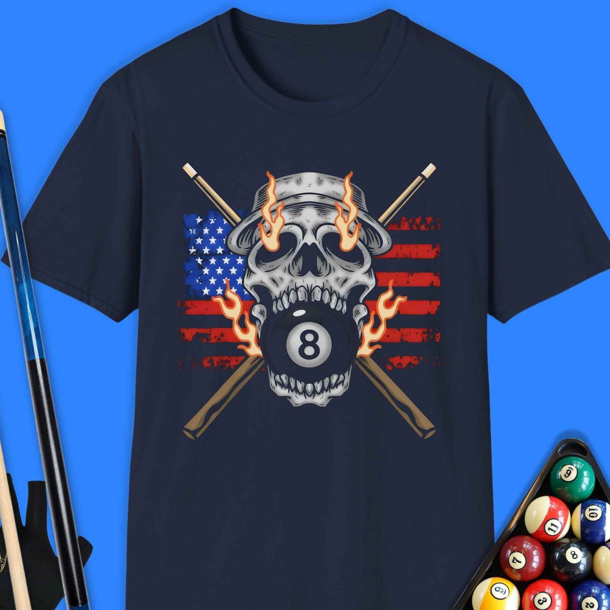 Flaming 8-Ball Skull Pool T-Shirt Gift For Pool Player