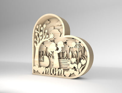 3D Multilayer Mothers Day Wood Sign, Mom And Baby Wood Laser Cut Gift Idea For Mom On Mother's Day