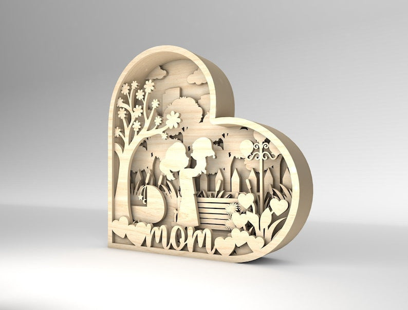 3D Multilayer Mothers Day Wood Sign, Mom And Baby Wood Laser Cut Gift Idea For Mom On Mother's Day