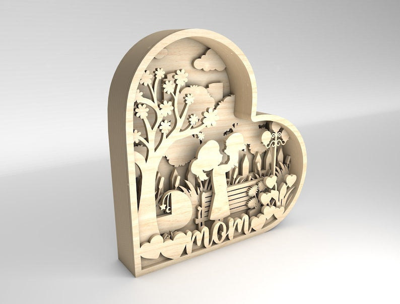 3D Multilayer Mothers Day Wood Sign, Mom And Baby Wood Laser Cut Gift Idea For Mom On Mother's Day