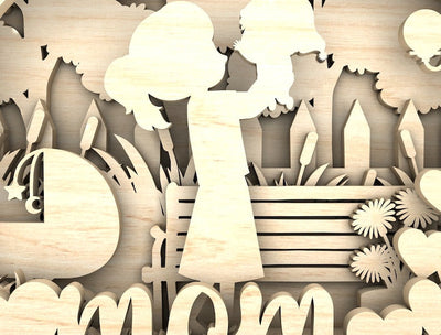 3D Multilayer Mothers Day Wood Sign, Mom And Baby Wood Laser Cut Gift Idea For Mom On Mother's Day