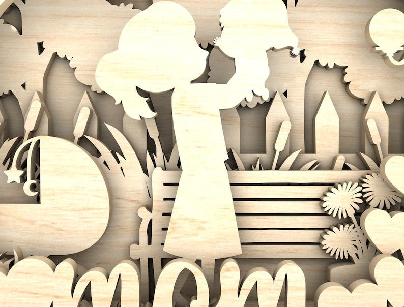 3D Multilayer Mothers Day Wood Sign, Mom And Baby Wood Laser Cut Gift Idea For Mom On Mother's Day