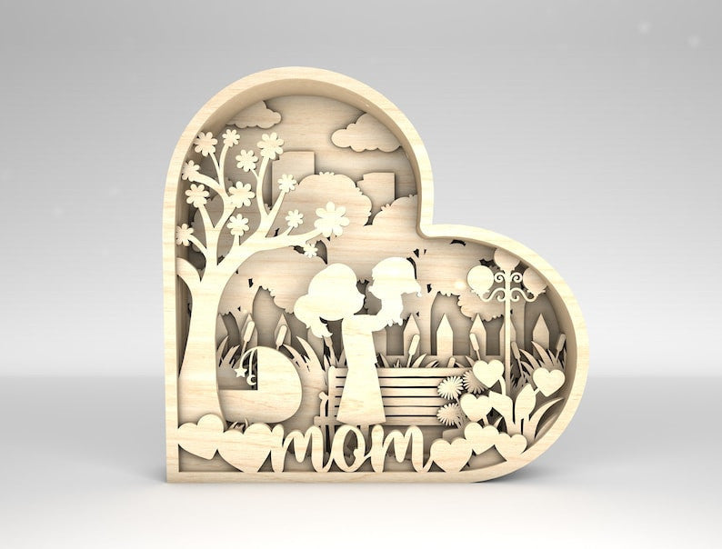 3D Multilayer Mothers Day Wood Sign, Mom And Baby Wood Laser Cut Gift Idea For Mom On Mother's Day