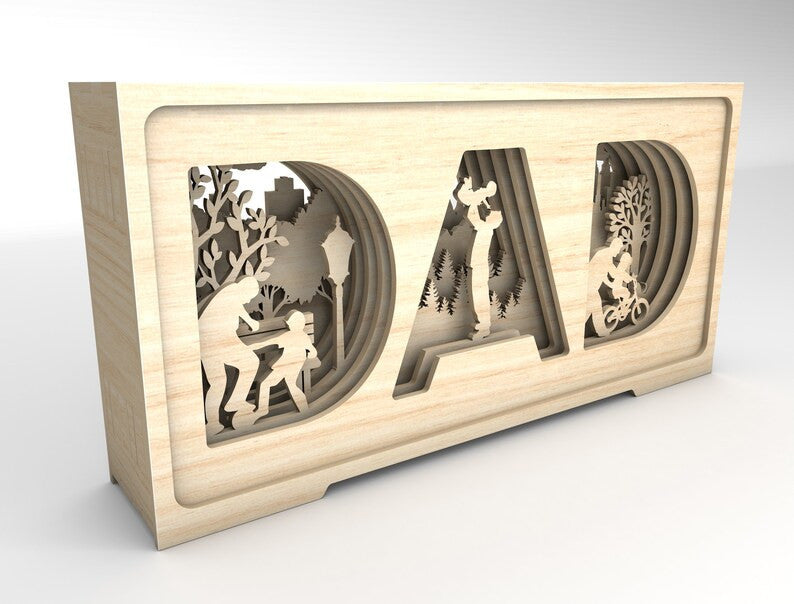 3D Multilayer Standing Dad Art Wood Laser Cut Art, Gift for Dad, Dad And Son, Wood Laser Cut Sign