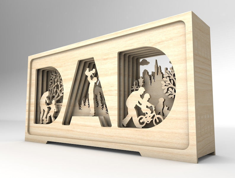 3D Multilayer Standing Dad Art Wood Laser Cut Art, Gift for Dad, Dad And Son, Wood Laser Cut Sign