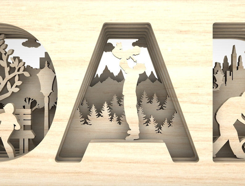 3D Multilayer Standing Dad Art Wood Laser Cut Art, Gift for Dad, Dad And Son, Wood Laser Cut Sign
