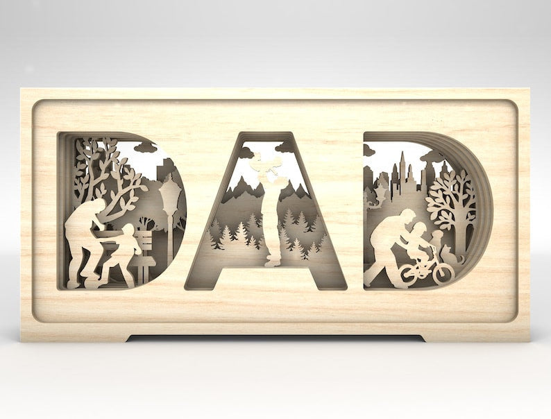 3D Multilayer Standing Dad Art Wood Laser Cut Art, Gift for Dad, Dad And Son, Wood Laser Cut Sign