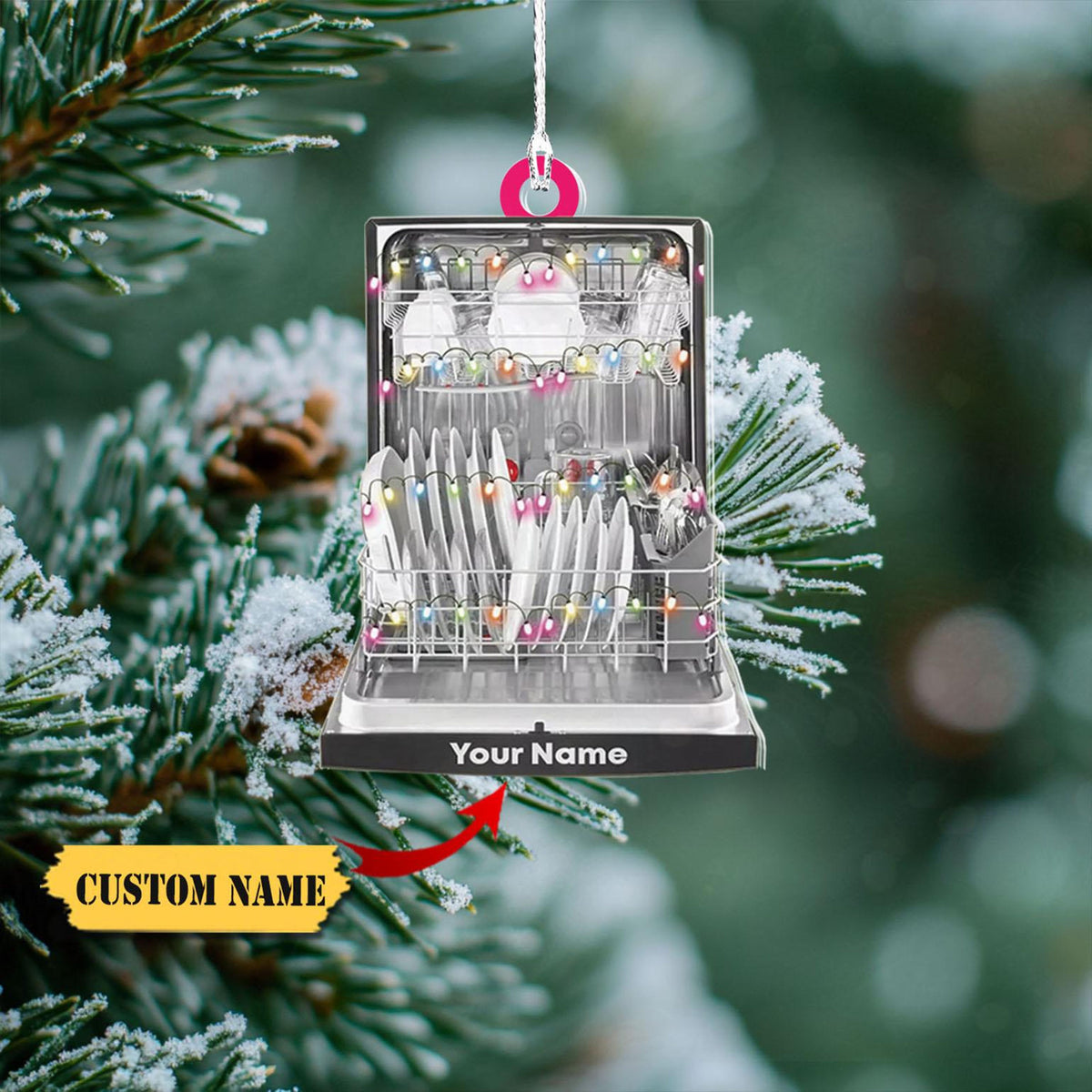 Dishwasher Tree Hanging Christmas Ornament, Dishwasher Xmas Ornament Decor, Dishwasher Lover Gift, Homemaker 2D Ornament Christmas Gift