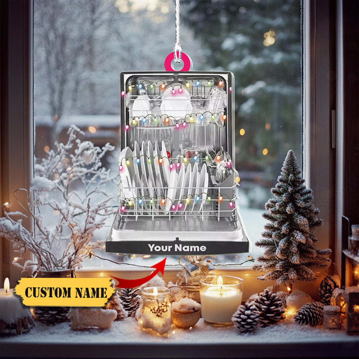 Dishwasher Tree Hanging Christmas Ornament, Dishwasher Xmas Ornament Decor, Dishwasher Lover Gift, Homemaker 2D Ornament Christmas Gift