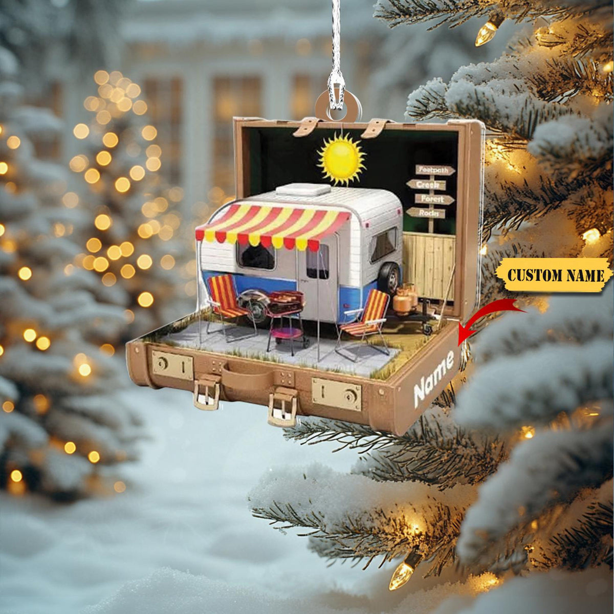 Camping Caravan Christmas Light Ornament  2D Acrylic Camping Car Ornament Gift Christmas Gift For Camping Lover, Personalized  Ornamen