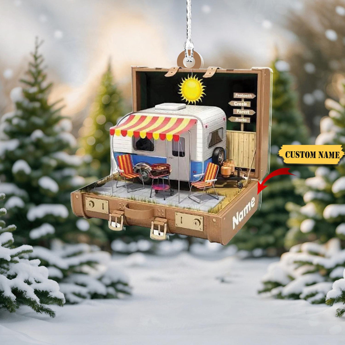 Camping Caravan Christmas Light Ornament  2D Acrylic Camping Car Ornament Gift Christmas Gift For Camping Lover, Personalized  Ornamen