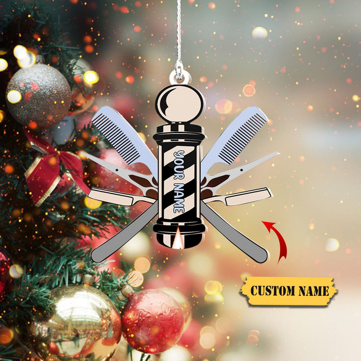 Barber Logo Custom Shaped Ornament, Christmas Gift For Barber, Barber Shop Ornament 2D Acrylic, Christmas Tree Decor For Stylist
