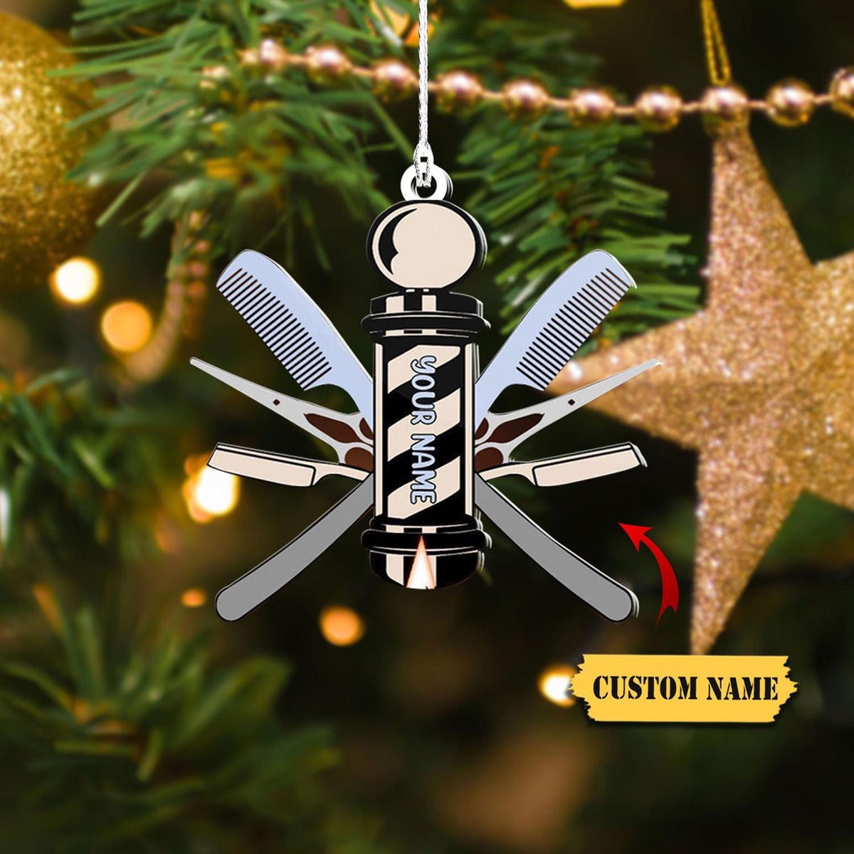 Barber Logo Custom Shaped Ornament, Christmas Gift For Barber, Barber Shop Ornament 2D Acrylic, Christmas Tree Decor For Stylist