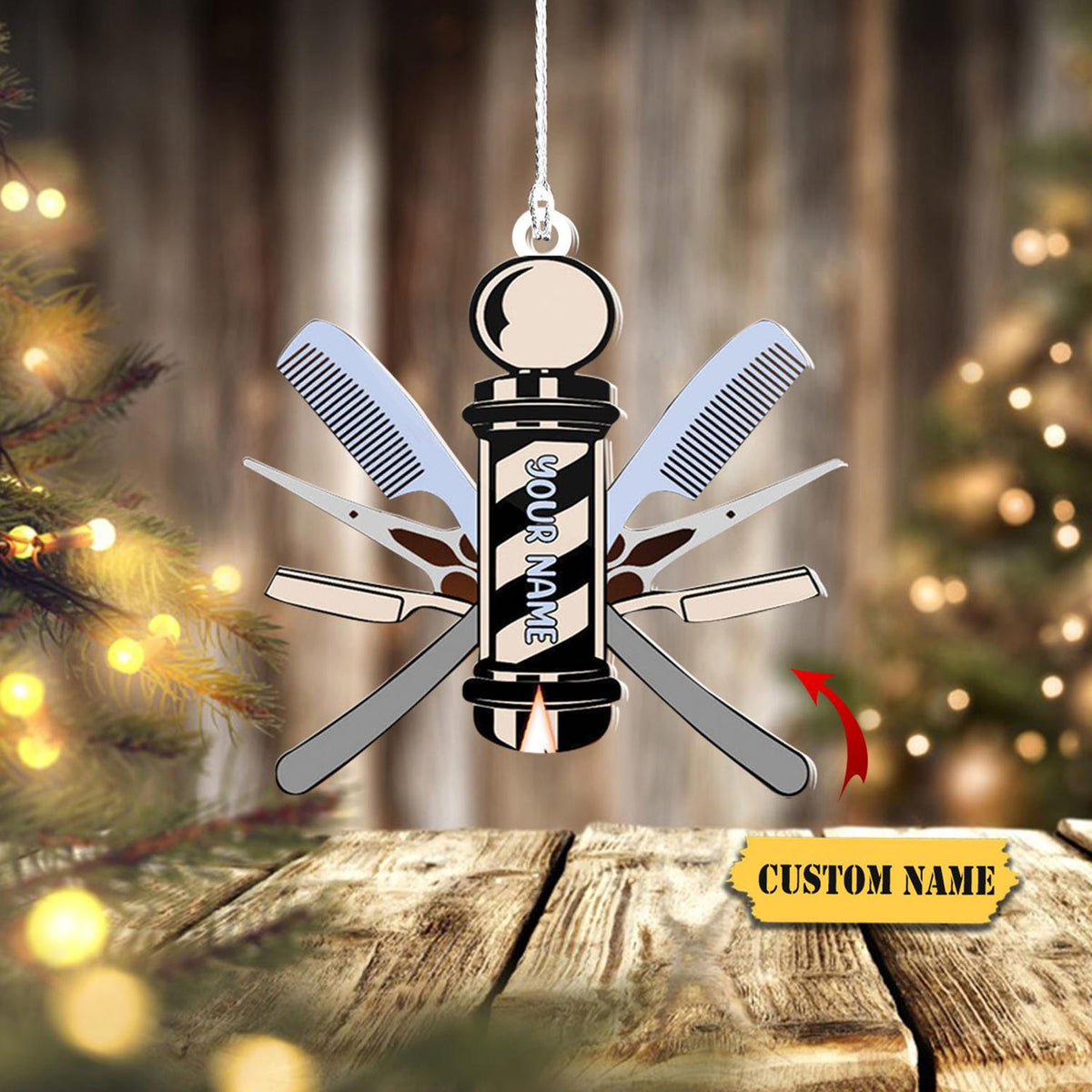 Barber Logo Custom Shaped Ornament, Christmas Gift For Barber, Barber Shop Ornament 2D Acrylic, Christmas Tree Decor For Stylist