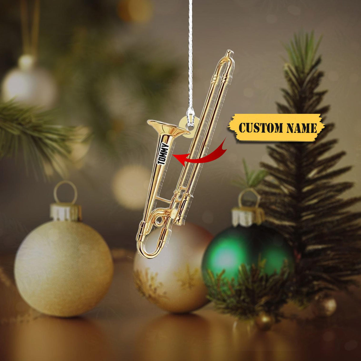 Personalized Instruments Ornaments 2D Acrylic, Trombone Christmas Ornament 2D, 2D Acrylic Trombone Ornaments, Music Instrument Ornament
