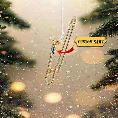 Personalized Instruments Ornaments 2D Acrylic, Trombone Christmas Ornament 2D, 2D Acrylic Trombone Ornaments, Music Instrument Ornament