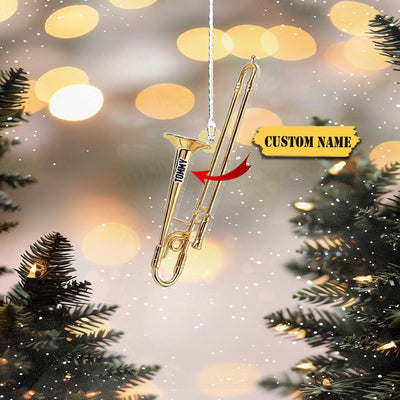 Personalized Instruments Ornaments 2D Acrylic, Trombone Christmas Ornament 2D, 2D Acrylic Trombone Ornaments, Music Instrument Ornament