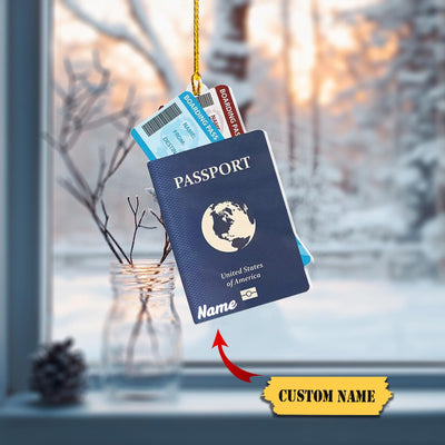 Passport Travel Christmas Ornament 2D Acrylic Honeymoon Vacation Usa Passport Ornament, Custom Travel Keepsake Christmas Decoration