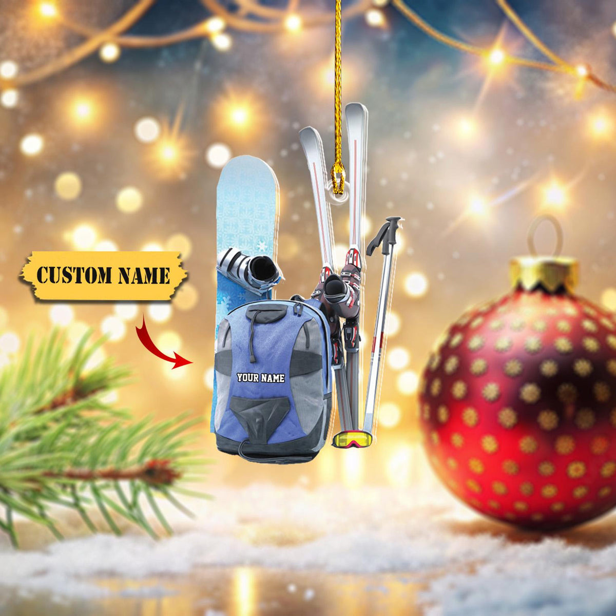 Personalized Snowboarding Skiing Christmas Ornament Acrylic, Snowboarding Christmas Ornament, Snowboarding 2D Ornament Christmas Gift