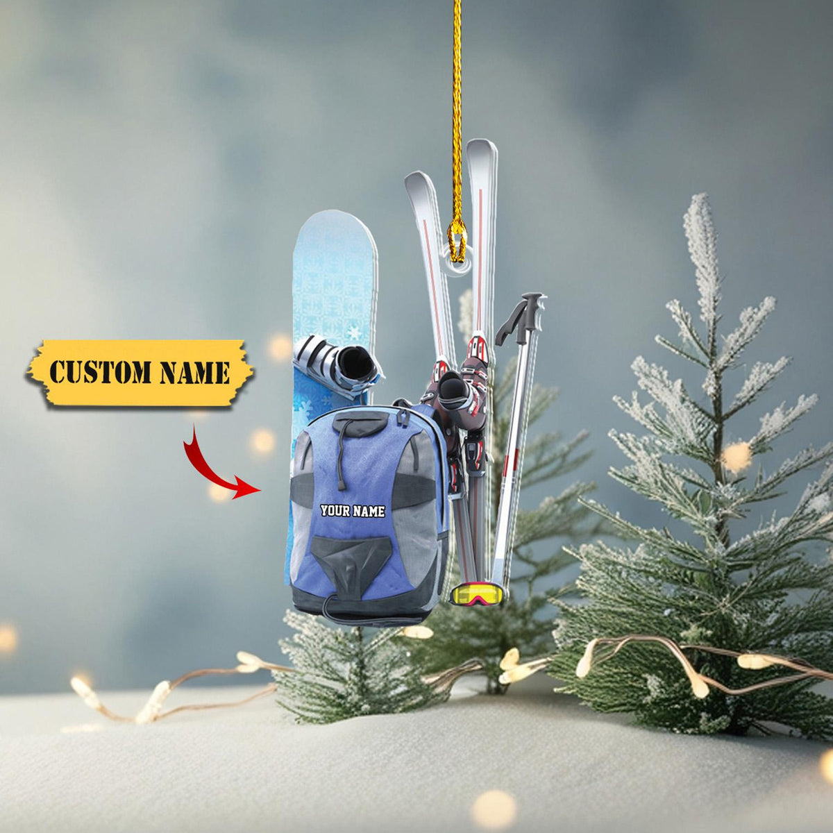 Personalized Snowboarding Skiing Christmas Ornament Acrylic, Snowboarding Christmas Ornament, Snowboarding 2D Ornament Christmas Gift
