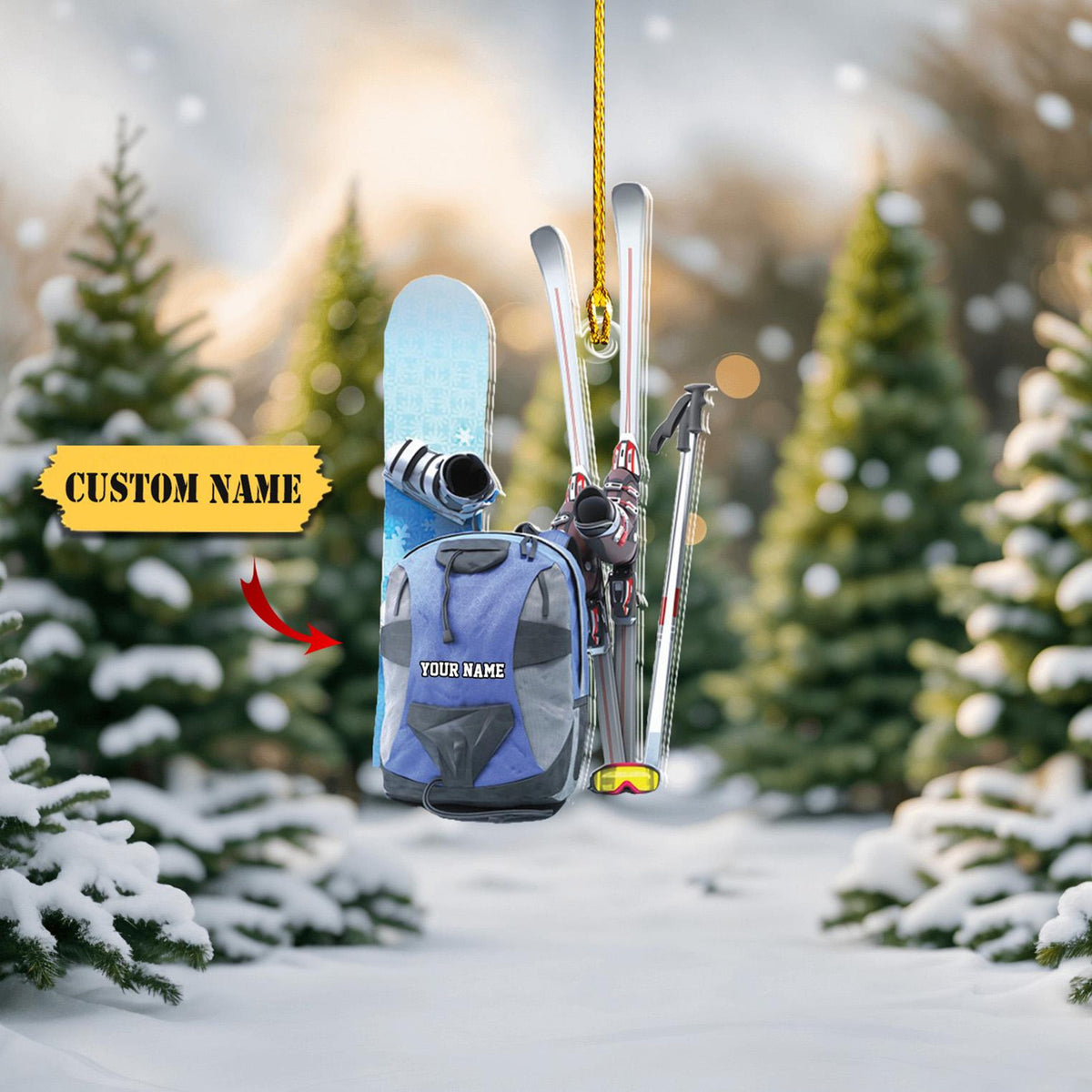 Personalized Snowboarding Skiing Christmas Ornament Acrylic, Snowboarding Christmas Ornament, Snowboarding 2D Ornament Christmas Gift