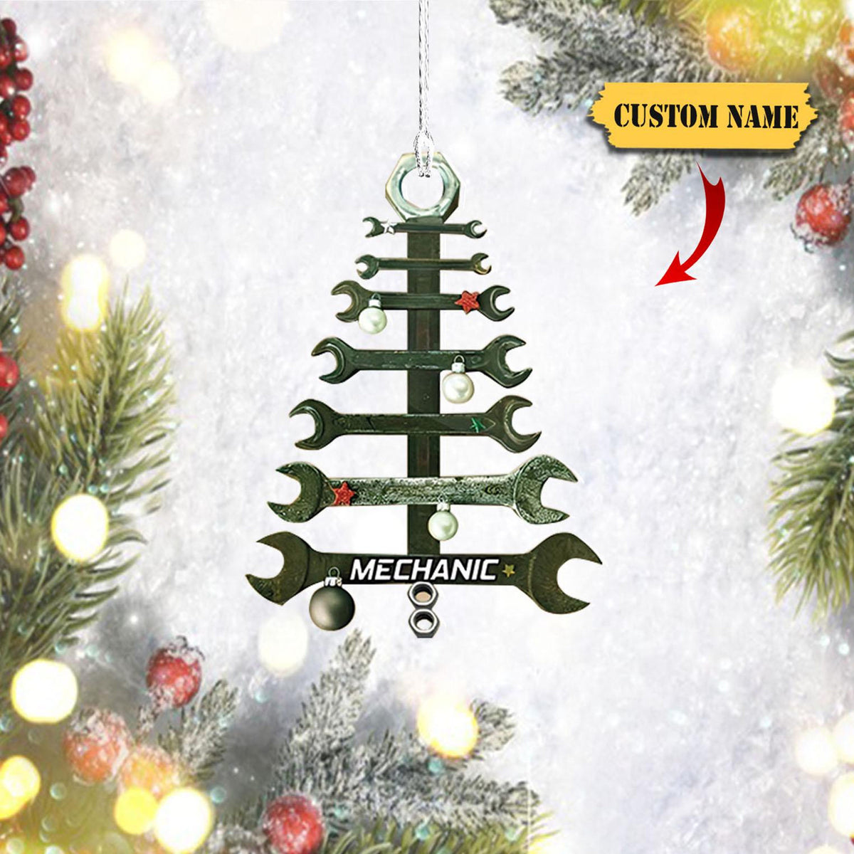 Mechanic Shaped Ornament Acrylic Mdf Ornament, Christmas Gift, Custom Tools Garage Ornament, Tool Staging, 2D Ornament Christmas Gift