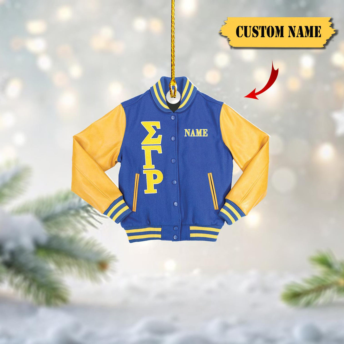 Acrylic Sigma Gamma Rho Varsity Jacket Ornament, Blue & Gold Design, Customizable Name – Perfect Sorority Sister 2D Christmasgift