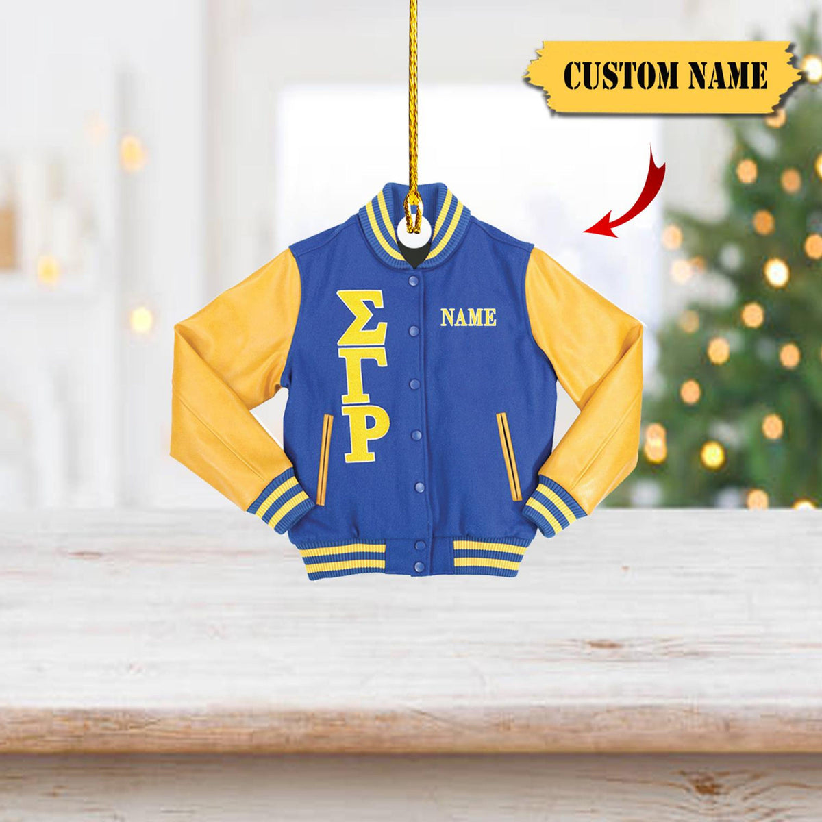 Acrylic Sigma Gamma Rho Varsity Jacket Ornament, Blue & Gold Design, Customizable Name – Perfect Sorority Sister 2D Christmasgift