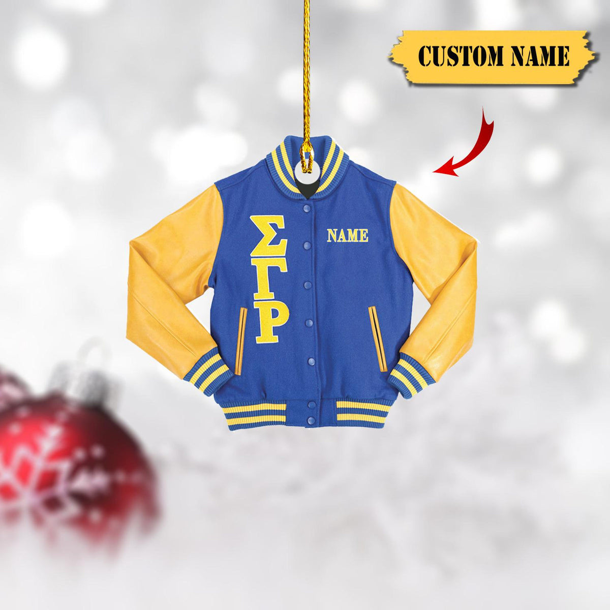 Acrylic Sigma Gamma Rho Varsity Jacket Ornament, Blue & Gold Design, Customizable Name – Perfect Sorority Sister 2D Christmasgift