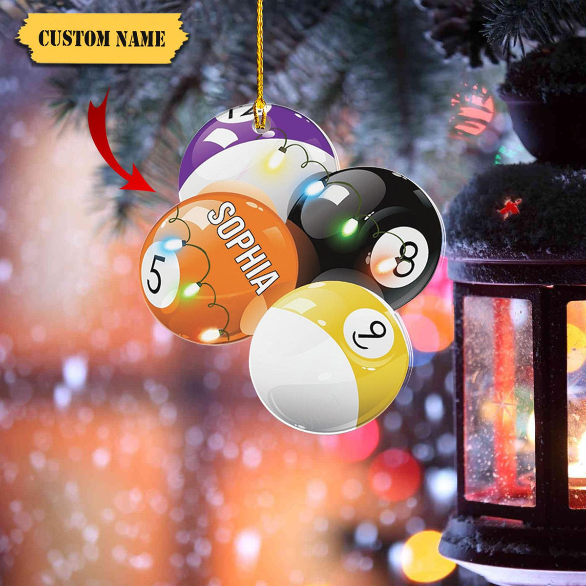 Personalized Billiards Pool Christmas Acrylic Ornaments 2D , Custom Name Ornament, Gift For Billiards Player