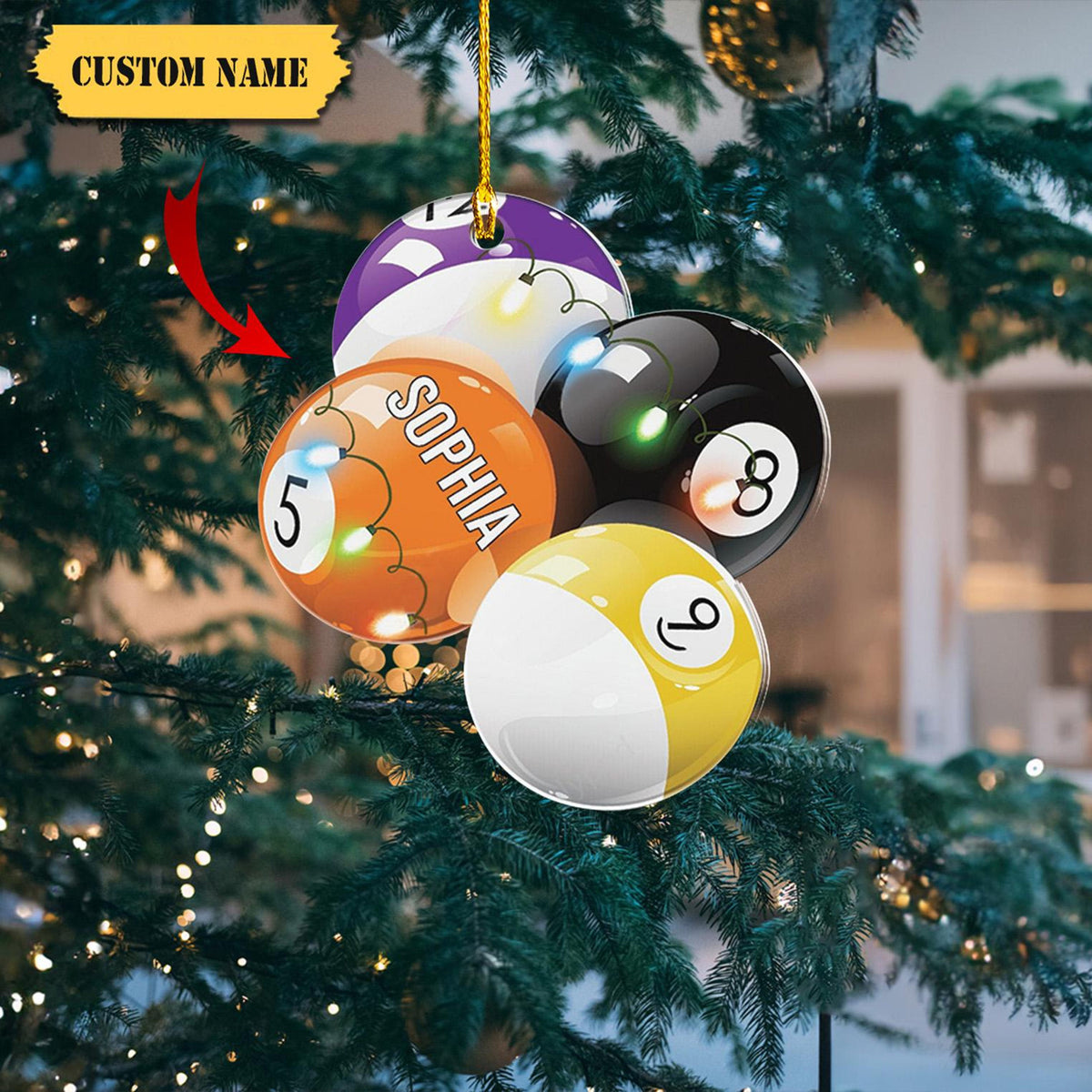 Personalized Billiards Pool Christmas Acrylic Ornaments 2D , Custom Name Ornament, Gift For Billiards Player