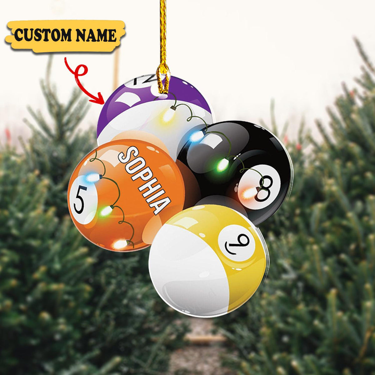 Personalized Billiards Pool Christmas Acrylic Ornaments 2D , Custom Name Ornament, Gift For Billiards Player