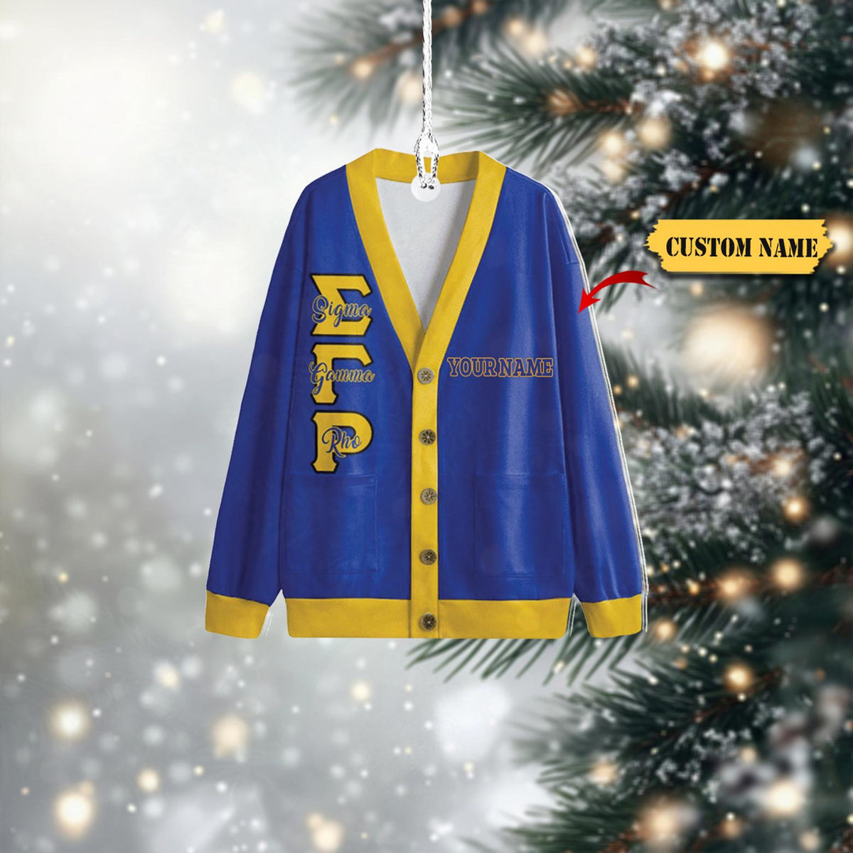 Acrylic Sigma Gamma Rho Varsity Jacket Ornament, Blue & Gold Design, Customizable Name – Perfect Sorority Sister 2D Christmasgift