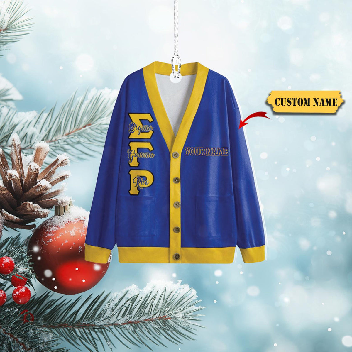 Acrylic Sigma Gamma Rho Varsity Jacket Ornament, Blue & Gold Design, Customizable Name – Perfect Sorority Sister 2D Christmasgift