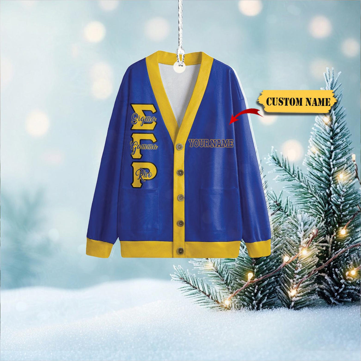 Acrylic Sigma Gamma Rho Varsity Jacket Ornament, Blue & Gold Design, Customizable Name – Perfect Sorority Sister 2D Christmasgift