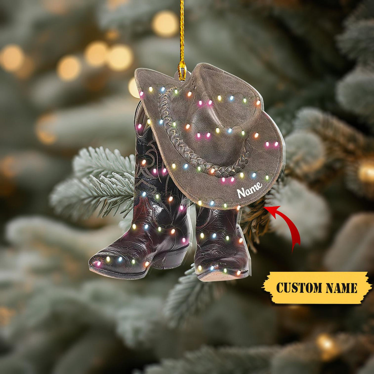 Cowboy Hat And Boots Christmas Light Ornament, Custom Car Ornament,  Boots And Hat Ornament, Cowboy Boots Christmas Ornament Christmas Gift