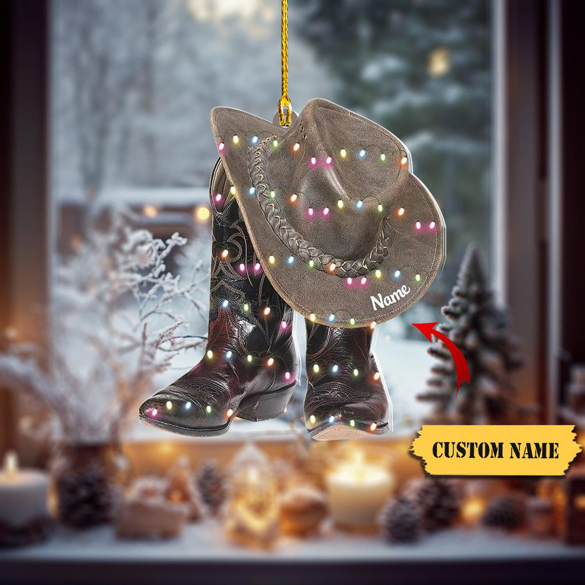 Cowboy Hat And Boots Christmas Light Ornament, Custom Car Ornament,  Boots And Hat Ornament, Cowboy Boots Christmas Ornament Christmas Gift