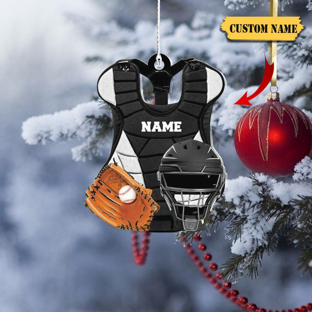 Baseball Catcher Chest Protector And Helmet Christmas Ornament 2D, Baseball Player Ornament Christmas Gift, 2D Ornament Christmas Gift