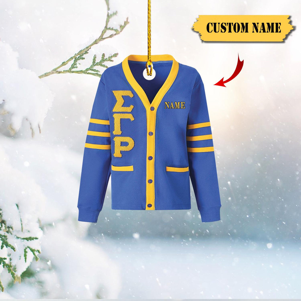 Sigma Gamma Rho Acrylic Cardigan Ornament, Blue And Gold Greek Life Keepsake, 2D Ornament Christmas Gift