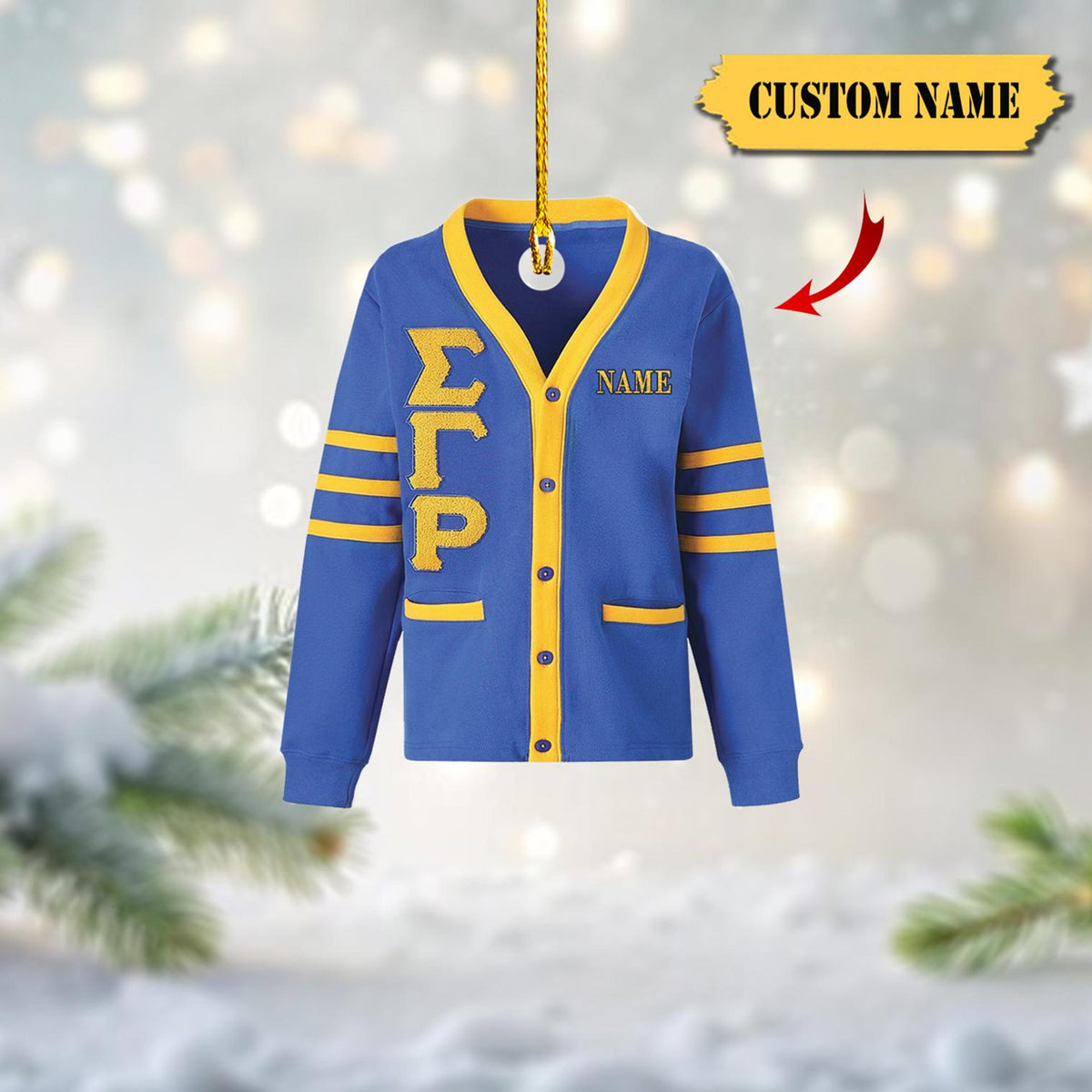 Sigma Gamma Rho Acrylic Cardigan Ornament, Blue And Gold Greek Life Keepsake, 2D Ornament Christmas Gift