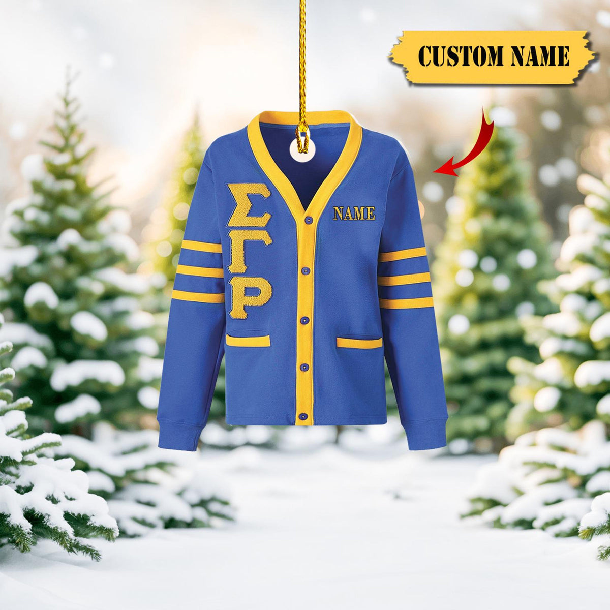 Sigma Gamma Rho Acrylic Cardigan Ornament, Blue And Gold Greek Life Keepsake, 2D Ornament Christmas Gift