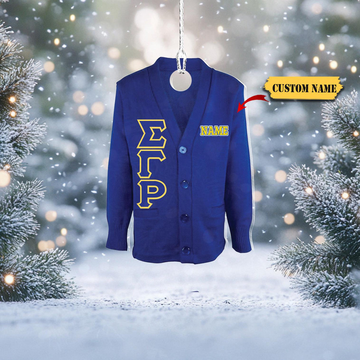 Sigma Gamma Rho Acrylic Cardigan Ornament, Custom Name Option – Blue And Gold Greek Life Keepsake, Unique Sorority 2D Christmasgift