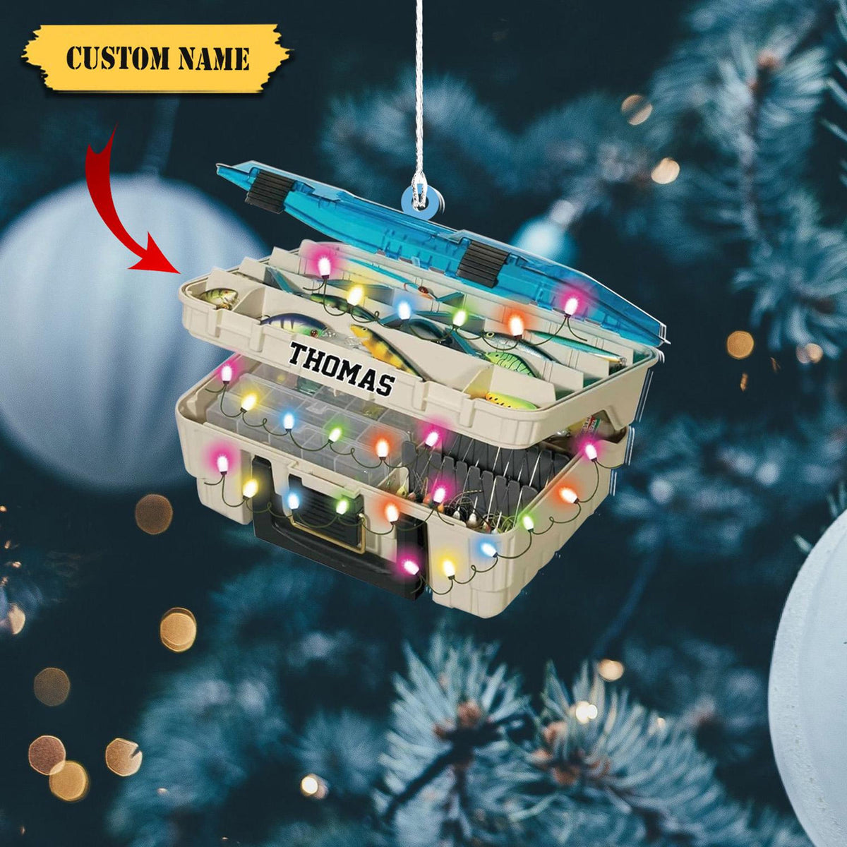 Homedesign Personalized Fishing Ornament 2D Acrylic Custom Fishing Christmas Ornaments Fishing Vest Christmas Ornaments Gifts