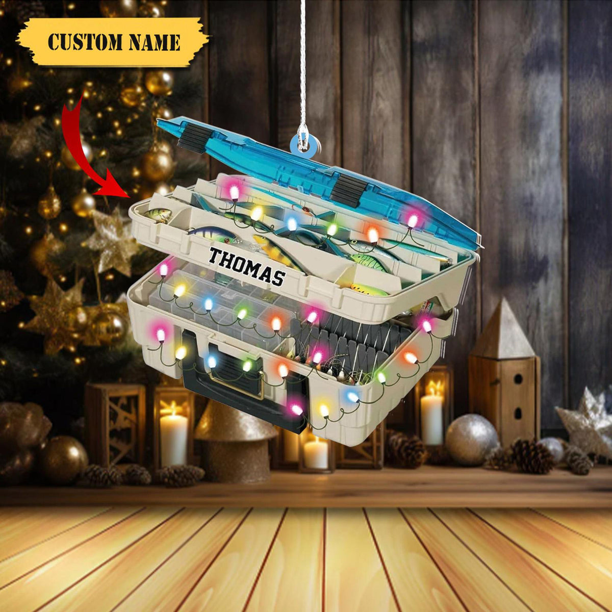 Homedesign Personalized Fishing Ornament 2D Acrylic Custom Fishing Christmas Ornaments Fishing Vest Christmas Ornaments Gifts