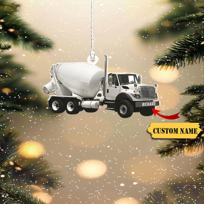 Concrete Mixer Truck Personalized Flat Ornaments Acrylic, Concrete Mixing Transport Truck, Flat 2D Mixer Truck Ornament, Christmas Gift