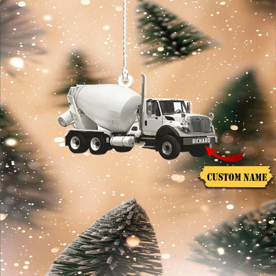 Concrete Mixer Truck Personalized Flat Ornaments Acrylic, Concrete Mixing Transport Truck, Flat 2D Mixer Truck Ornament, Christmas Gift