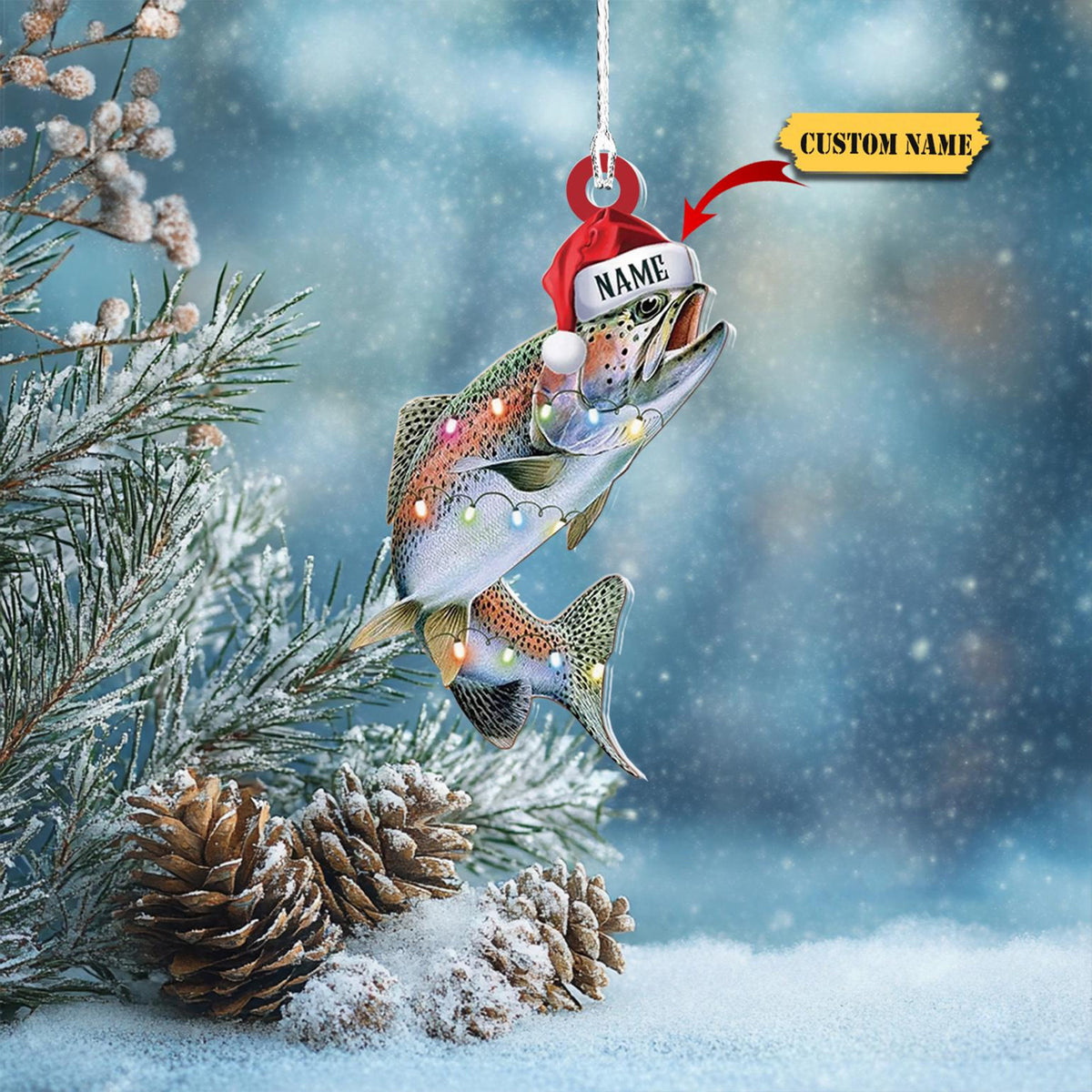 Love Fishing Christmas Ornament, Fish Bass Tree Hanging Xmas Ornament Decor, Gift For Dad, Fishing Gift, Xmas Tree  Ornament Christmas Gift